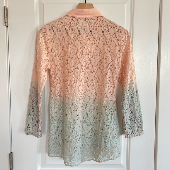 Soft Surroundings Aurelie Eyelet Button Down Silk Blend Top Pink Ombre Size XSP - Picture 8 of 11